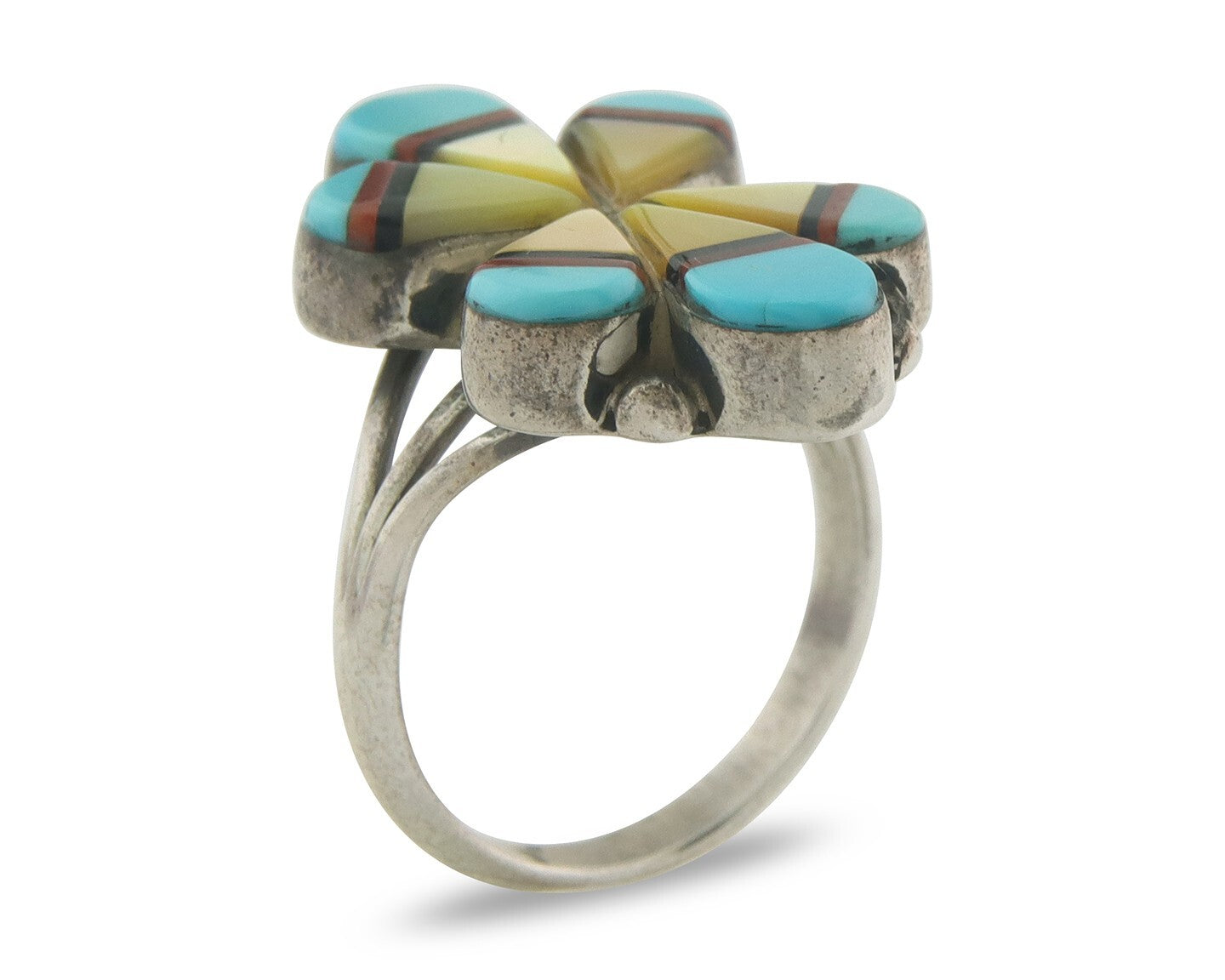 Vintage Navajo Ring 925 Sterling Gemstone Signed E. Sunburst Size 6
