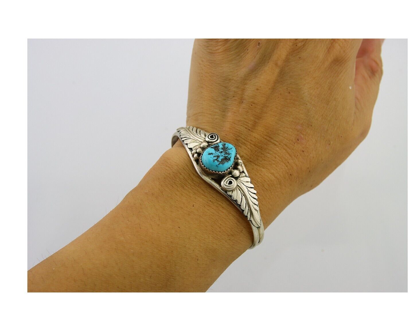 Navajo Bracelet 925 Silver Cuff Turquoise Handmade Native Artist C.80's