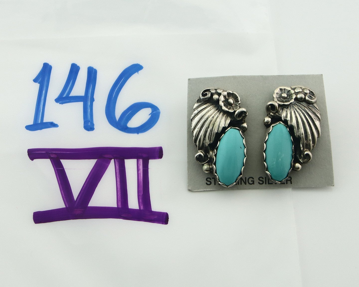 Navajo Earrings Sterling Silver Natural Turquoise Vintage Authentic