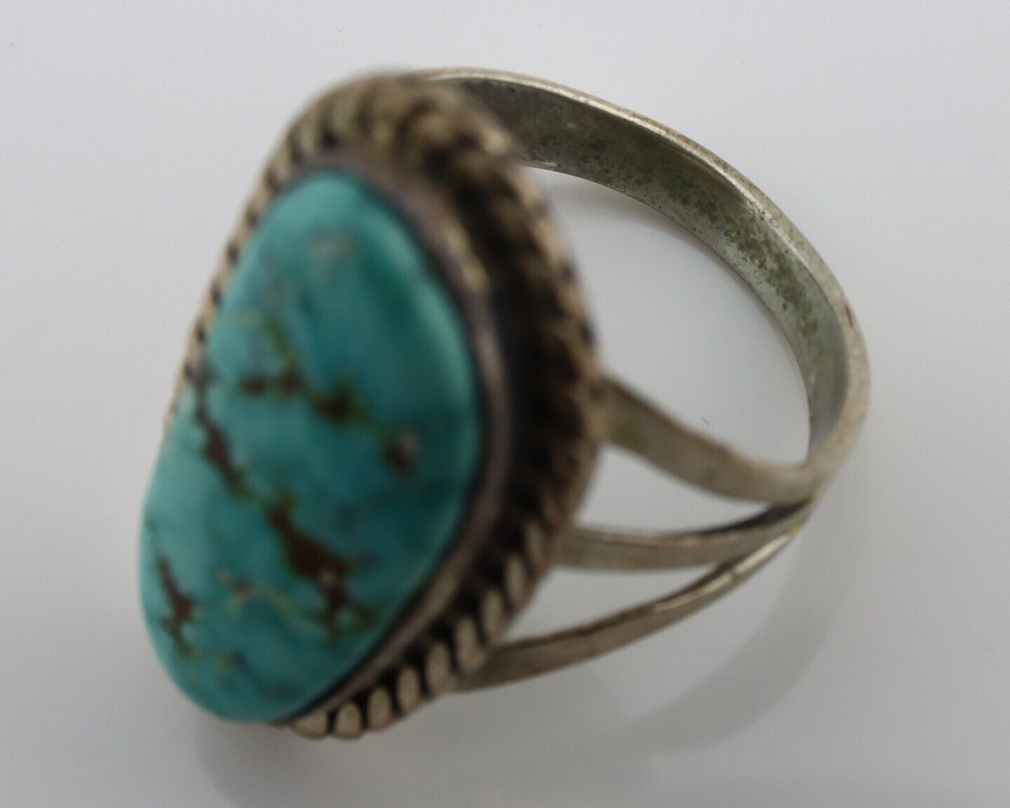 Navajo Ring 925 Silver Spiderweb Turquoise Native American Artist C.80's