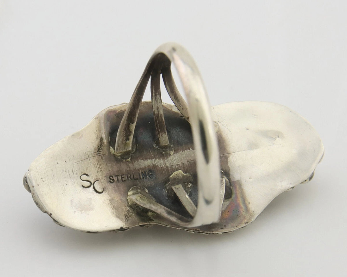 Navajo Ring 925 Silver Natural Blue Turquoise Native Artist Signed SC C.80's