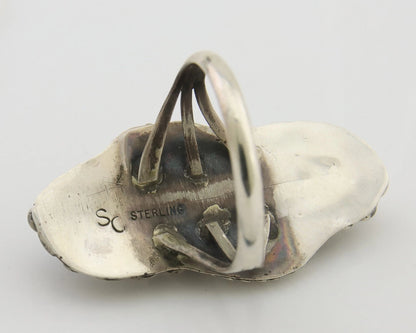 Navajo Ring 925 Silver Natural Blue Turquoise Native Artist Signed SC C.80's