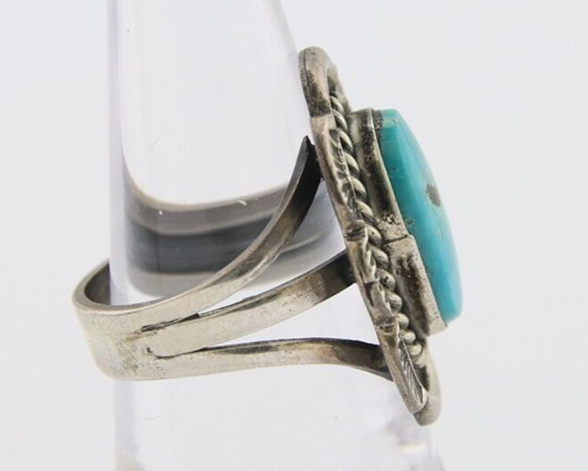 Navajo Ring 925 Silver Bisbee Turquoise Signed Herbert Cayatineto C80s Size 7.5