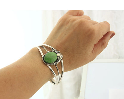 Navajo Cuff Bracelet Sterling Silver Green Turquoise Vintage