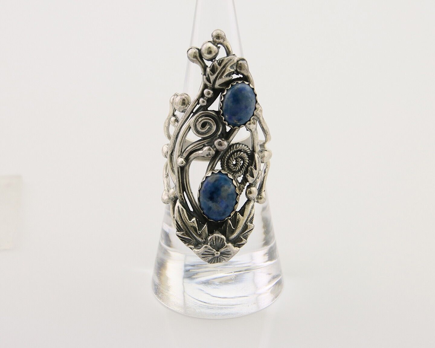 Navajo Ring 925 Silver Natural Denim Lapis Artist Signed Prairie Fire C.80's