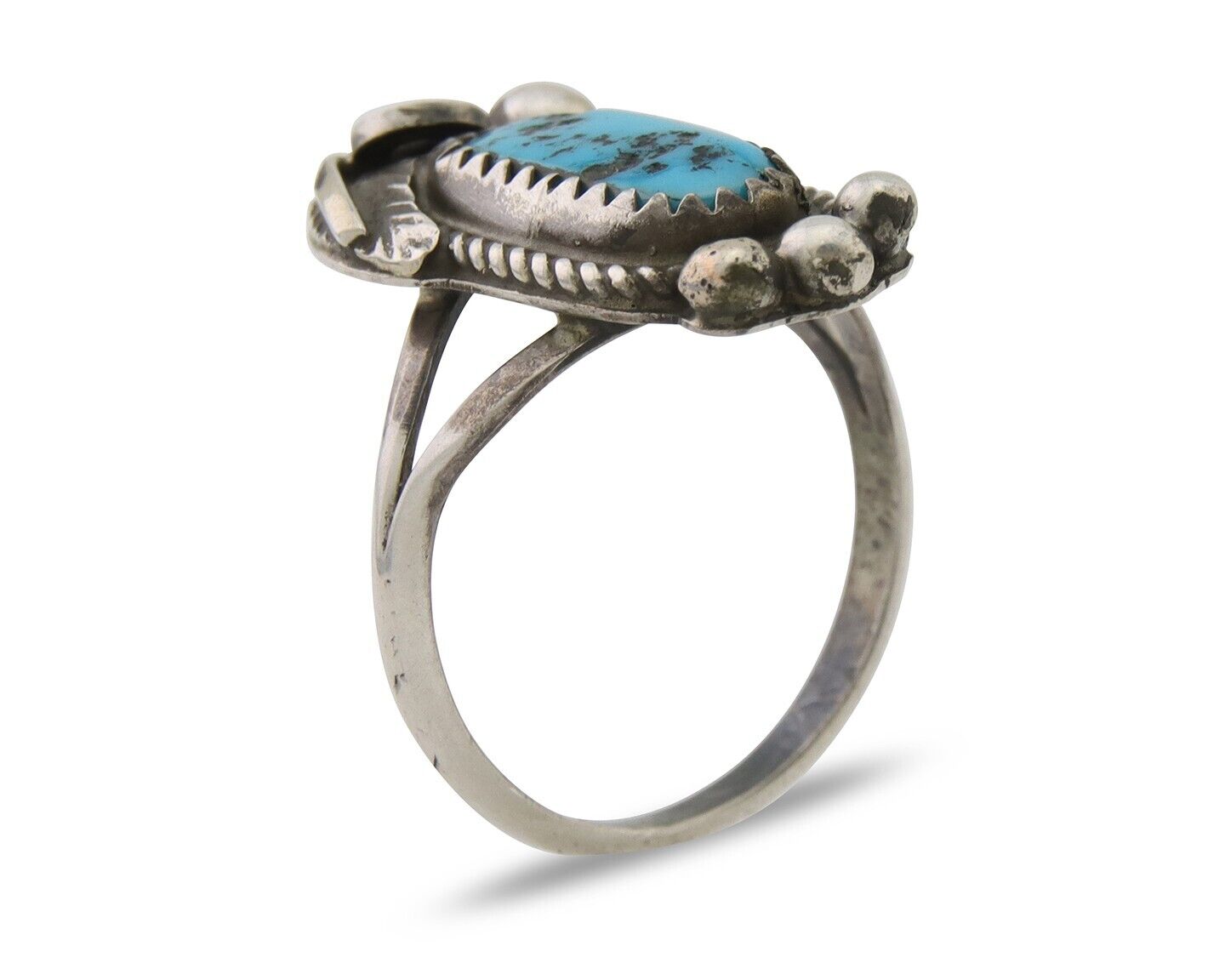 Navajo Ring 925 Silver Sleeping Beauty Turquoise Signed Justin Morris C.80's