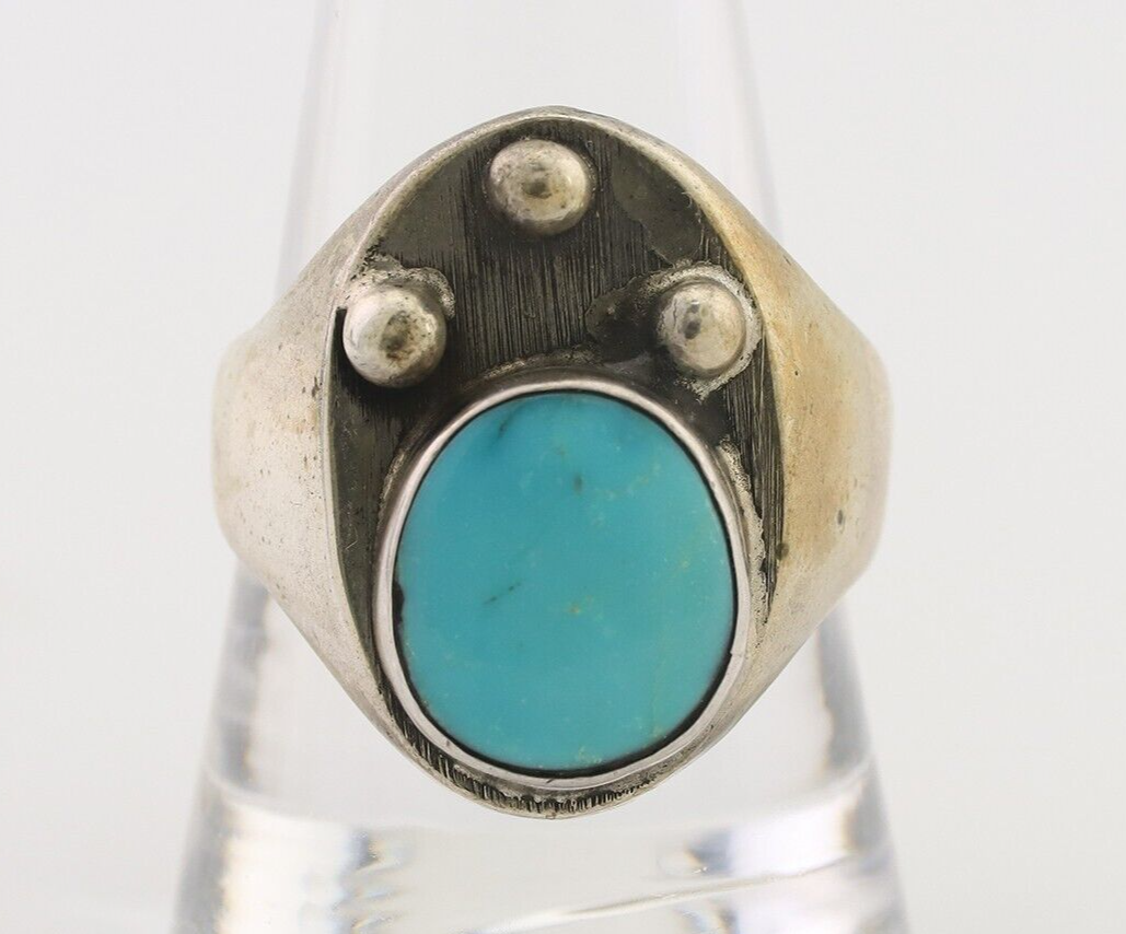 Navajo Ring 925 Silver Sleeping Beauty Turquoise Native American Artist C.80's