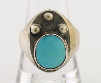 Navajo Ring 925 Silver Sleeping Beauty Turquoise Native American Artist C.80's