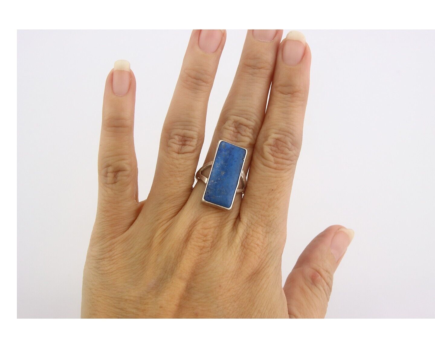 Navajo Ring 925 Sterling Lapis Handmade Native Artist C.80's Size 6.0