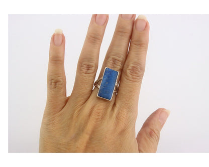 Navajo Ring 925 Sterling Lapis Handmade Native Artist C.80's Size 6.0