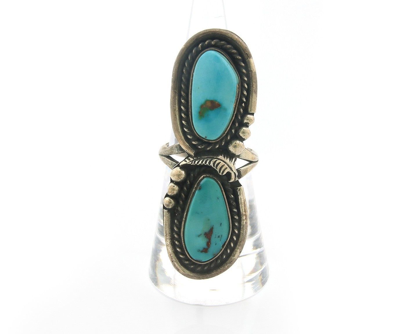Navajo Ring Sterling Silver Blue Turquoise Vintage Signed AP Size 6.75