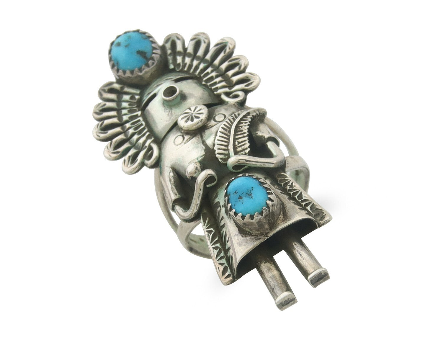 Vintage Navajo Kachina Ring 925 Sterling Turquoise Signed Gomez Size 7.5