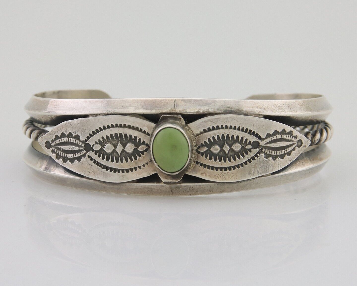 Navajo 925 Silver Handmade Bracelet Green Turquoise Native C.80's