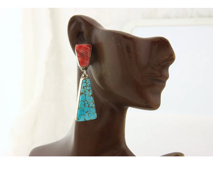 Navajo Dangle Earrings Sterling Silver Natural Gemstone Vintage Handmade