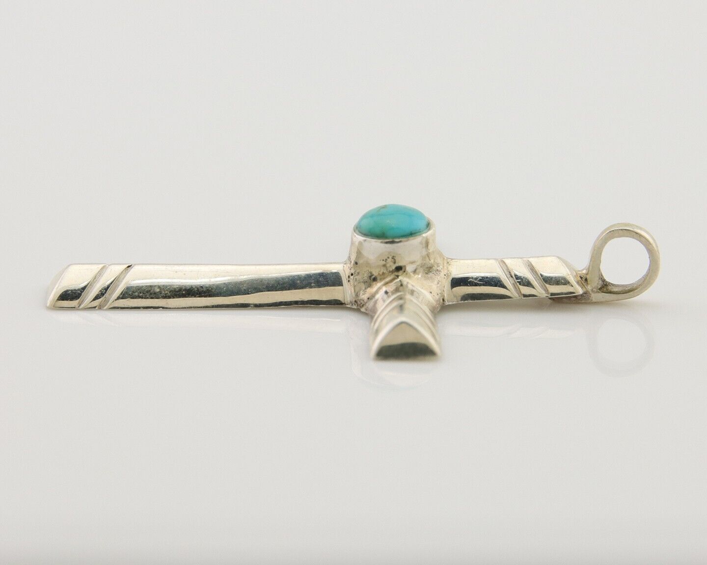 Navajo Sand Cast Cross Pendant 925 Silver Turquoise Artist Signed J Yazzie C.80s