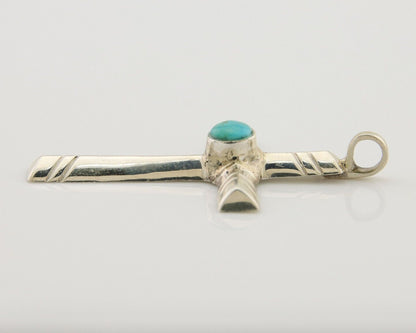 Navajo Sand Cast Cross Pendant 925 Silver Turquoise Artist Signed J Yazzie C.80s