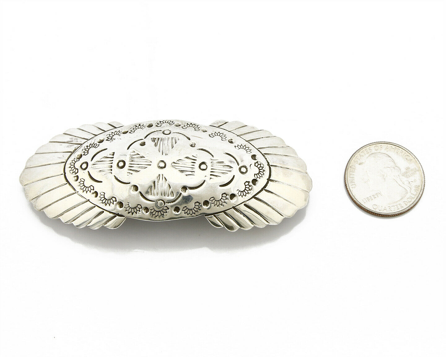 Navajo Handmade .925 SOLID SILVER Hand Stamped 36mm Wide Barrette Hair Clip