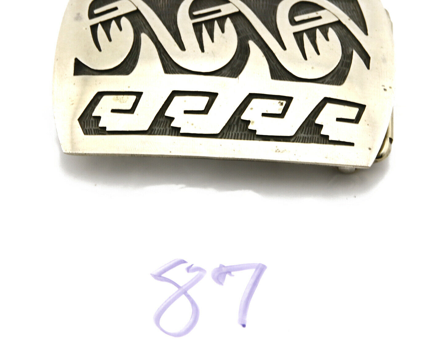 Navajo Belt Buckle .925 SOLID Sterling Silver Handmade Overlay Circa 1980's