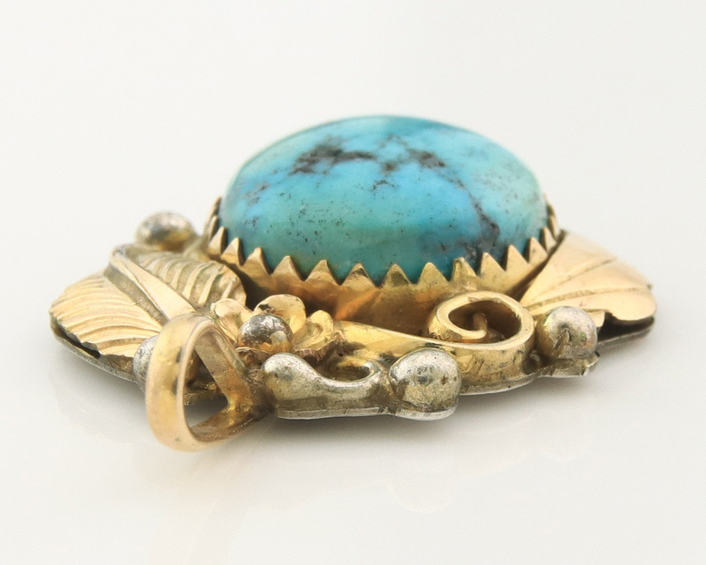 Navajo Pendant Sterling Silver & Gold Natural Blue Turquoise Authentic Native