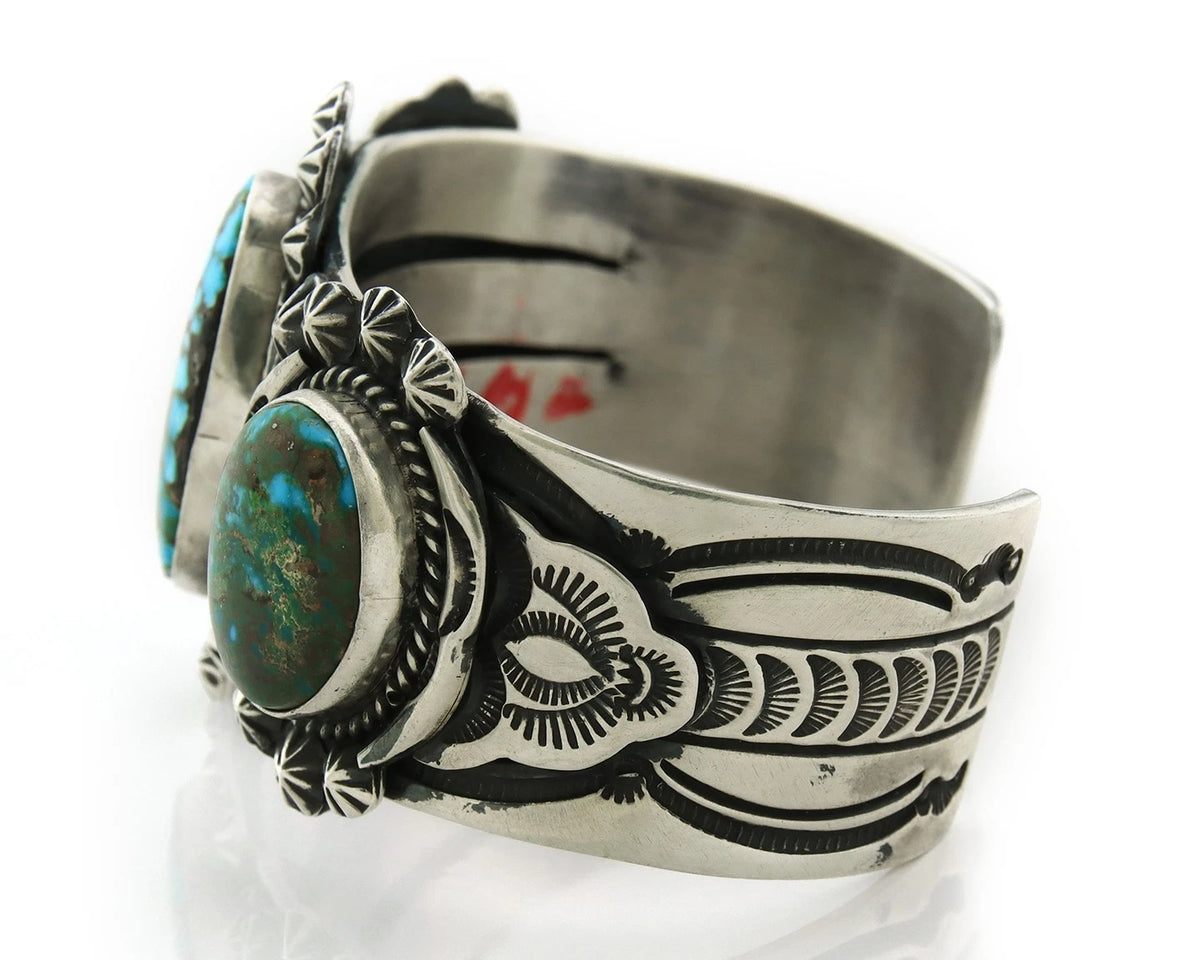Men Navajo Cuff Bracelet Sterling Silver Turquoise Vintage Signed J Nelson