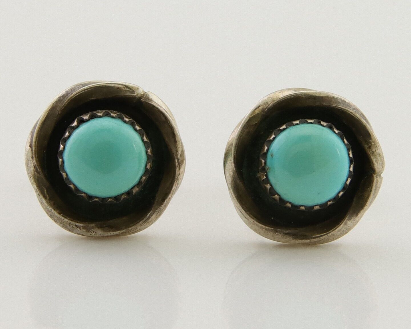 Navajo Snake Eye Earrings 925 Silver Blue Turquoise Native American Artist C.80s