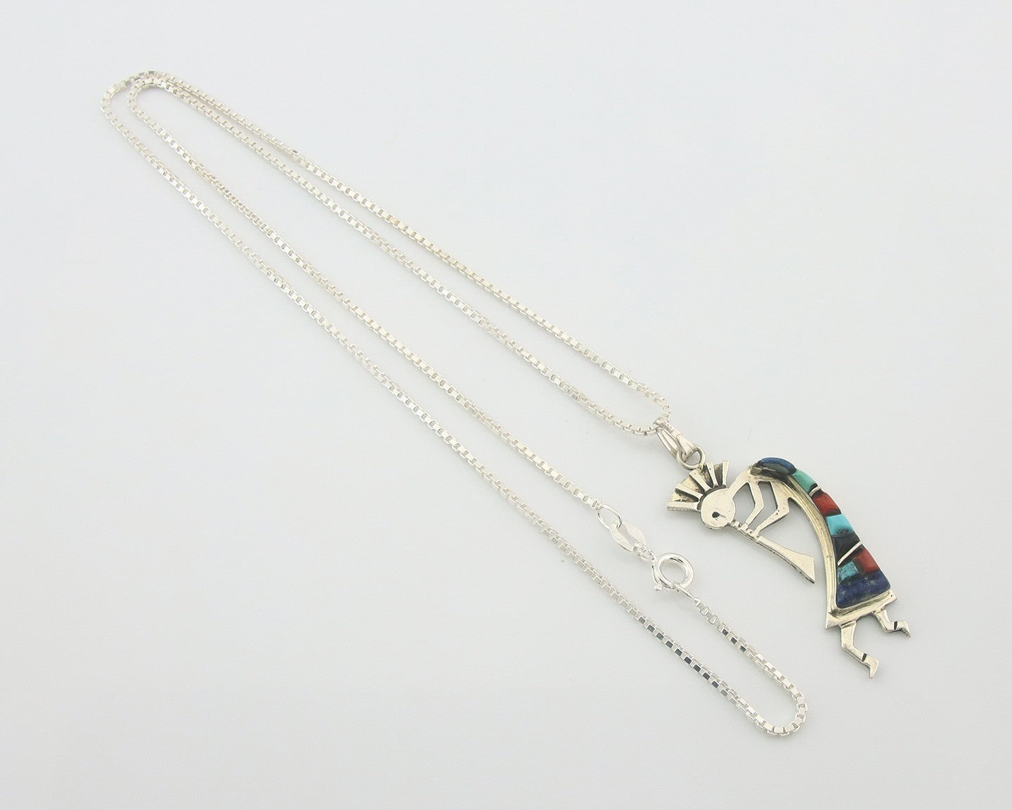 Navajo Kokopelli Necklace Sterling Silver Authentic Natural Gemstone