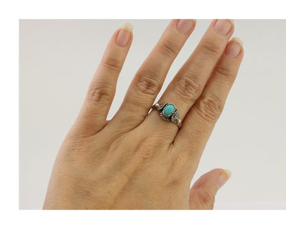 Navajo Ring 925 Silver Kingman Turquoise Native American Artist Made In 1985