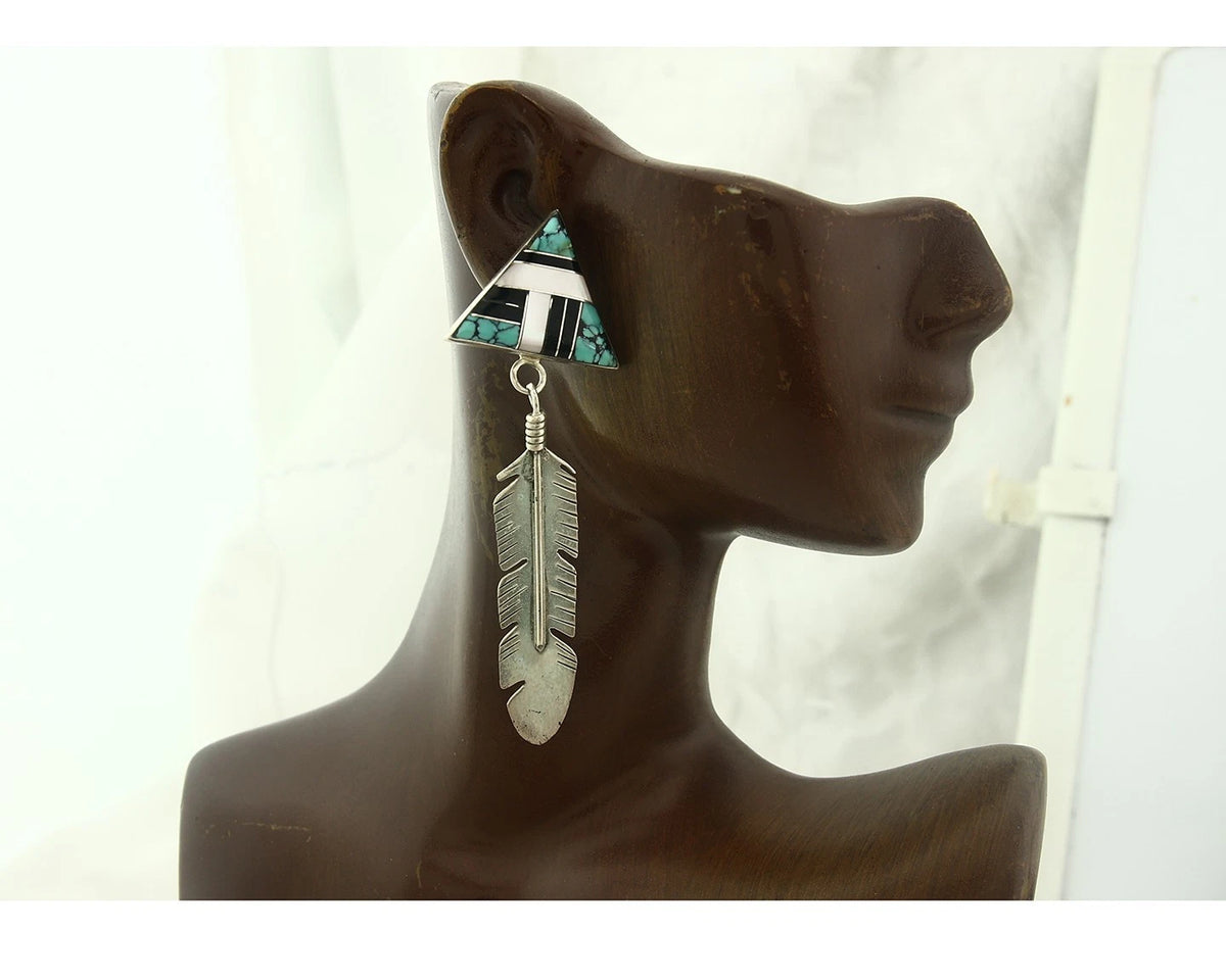 Navajo Earrings 925 Sterling Silver Natural Gemstones Signed Anita Whitegoat C80