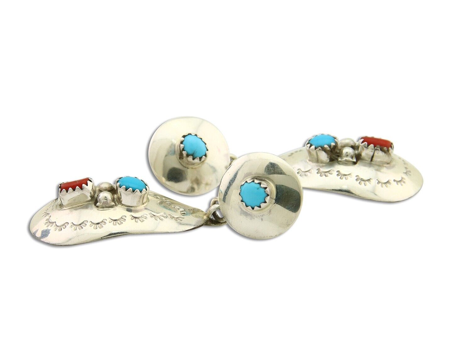 Navajo Earrings 925 Silver Turquoise & Coral Artist Signed Leeann Lee C.80's