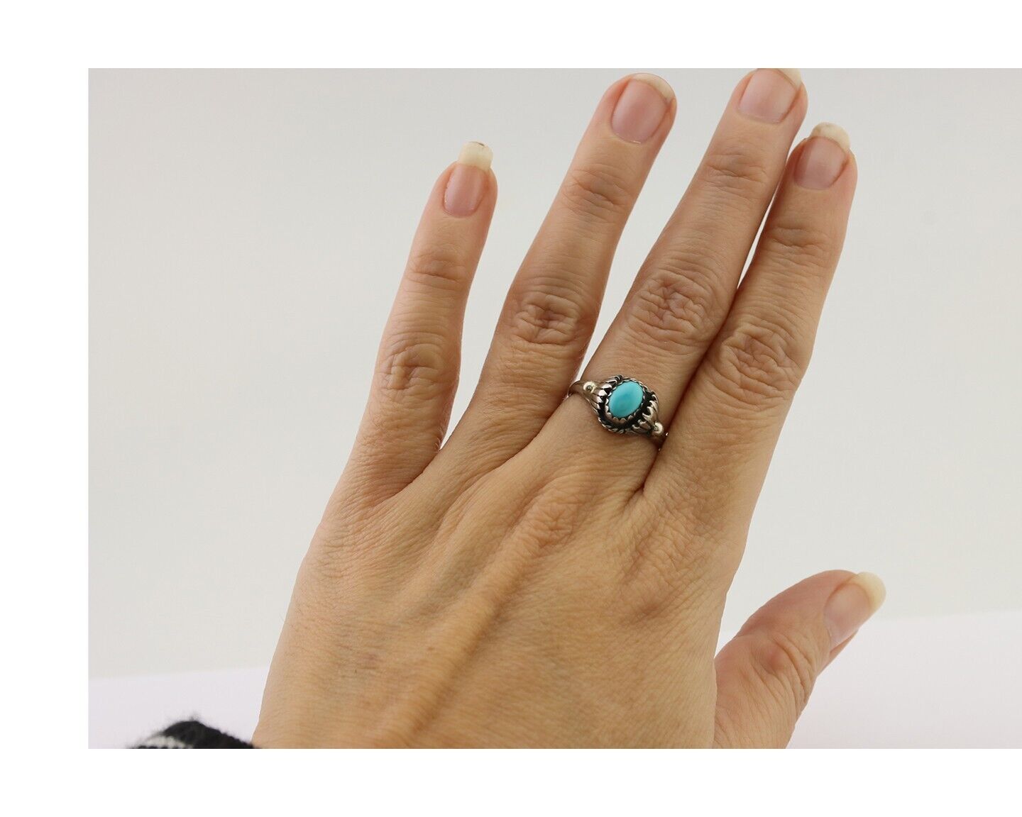 Navajo Ring 925 Silver Kingman Turquoise Native American Artist Made In 1985