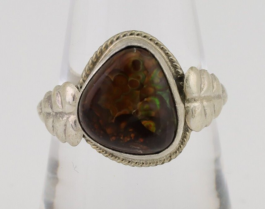 Navajo Handmade Ring 925 Silver Natural Fire Opal Native Artist Size 8.5 C.80's