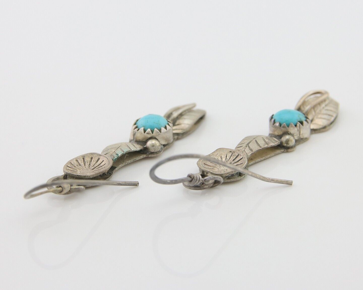 Navajo Dangle Earrings 925 Silver Natural Turquoise Native Artist C.80's