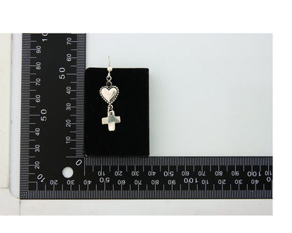 Navajo Earrings 925 Silver Heart Cross Natural Onyx Native American Artist C.80s