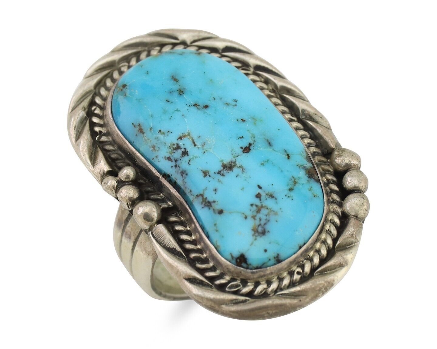 Mens Navajo Ring 925 Silver Diamond Turquoise Signed D C.80's Size 10