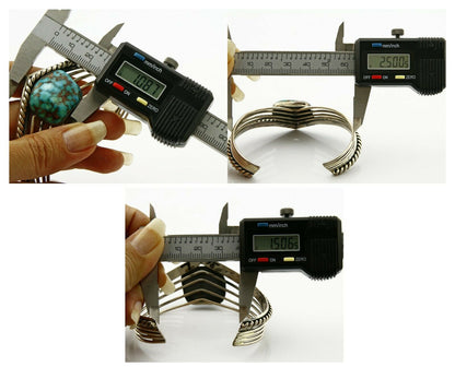 Navajo Handmade .925 SOLID Silver Natural Turquoise 5 Row Cuff Bracelet