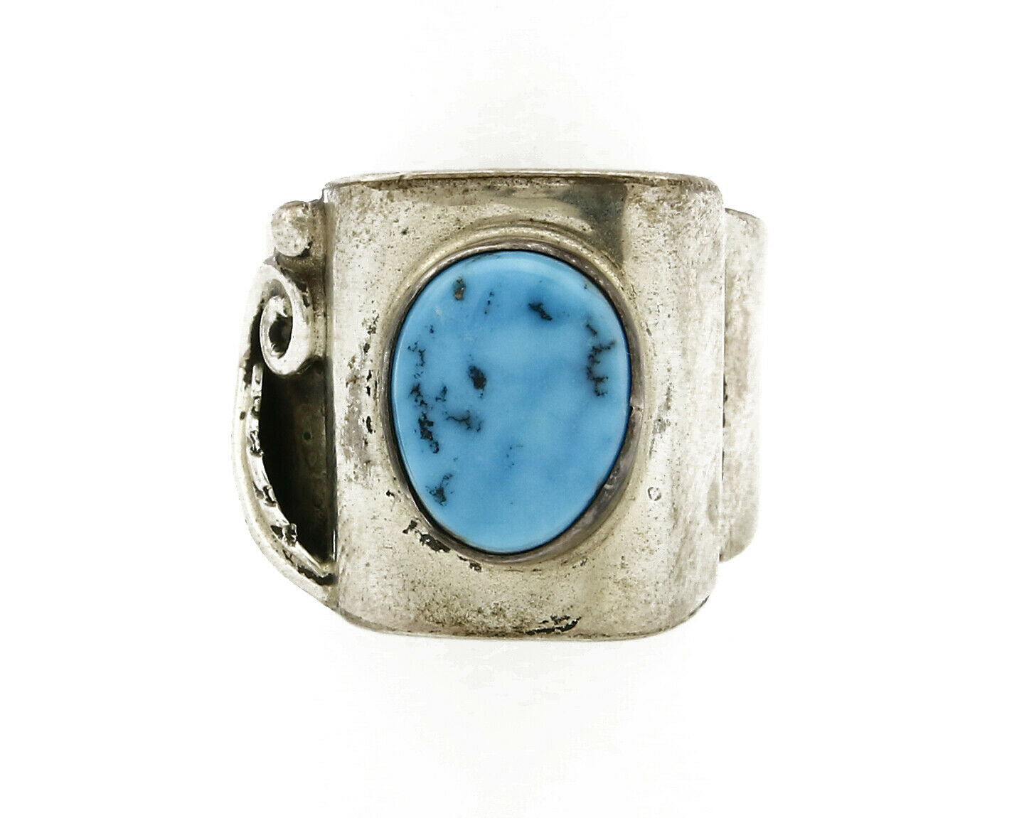 Men's Navajo Ring .925 Silver Natural Kingman Turquoise Handmade C.80's