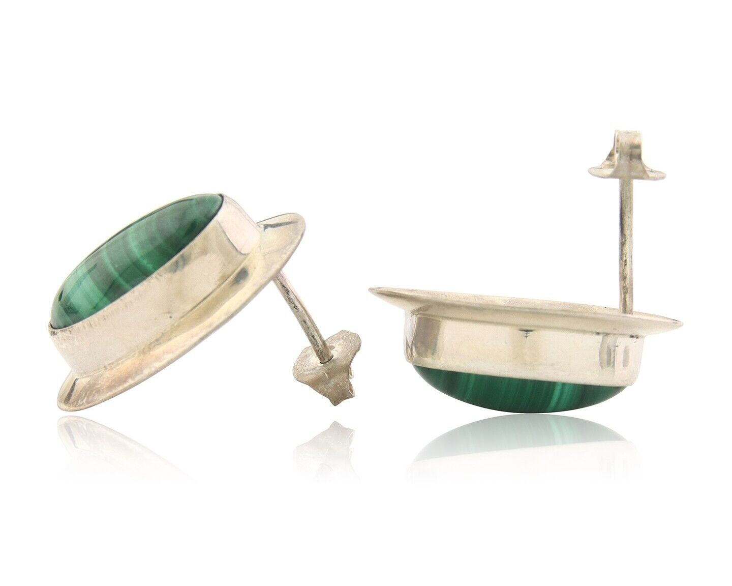 Navajo Earrings 925 Silver Natural Malachite Native American Artist C.80's