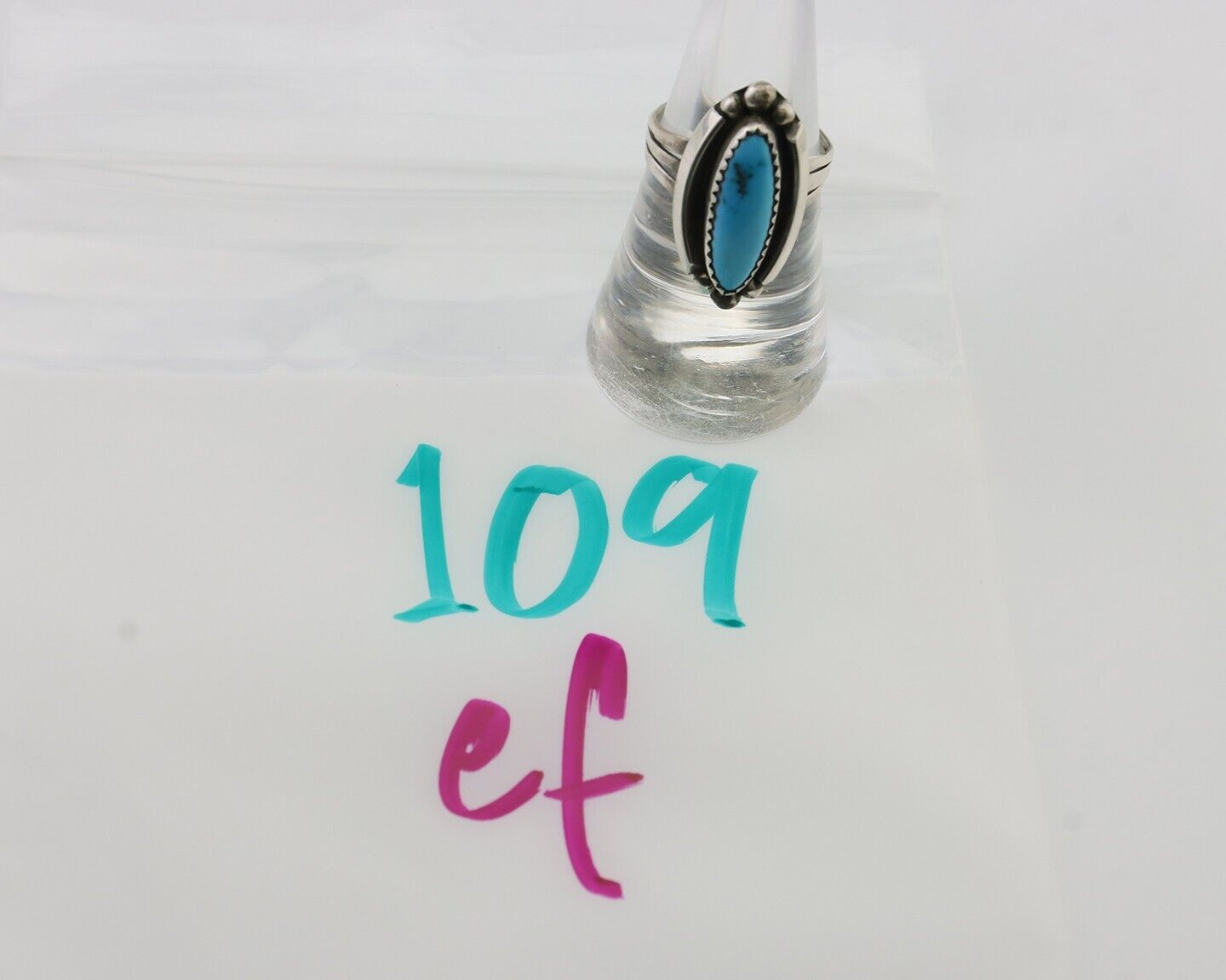 Navajo Ring 925 Silver Kingman Turquoise Artist Signed SC Size 7.0 C.80's