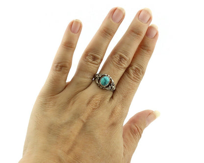 Navajo Ring .925 Silver Sleeping Beauty Turquoise Native American Artist C.80's