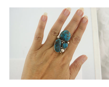 Vintage Navajo Ring 925 Sterling Authentic Turquoise Artist Signed D Size 9.0