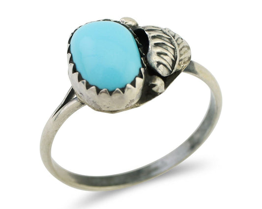 Navajo Ring 925 Silver Sleeping Beauty Turquoise Native American Artist C.80's