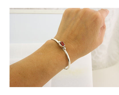 Navajo Bracelet .925 Silver Mediterranean Red Coral Cuff Native Artist C.80's
