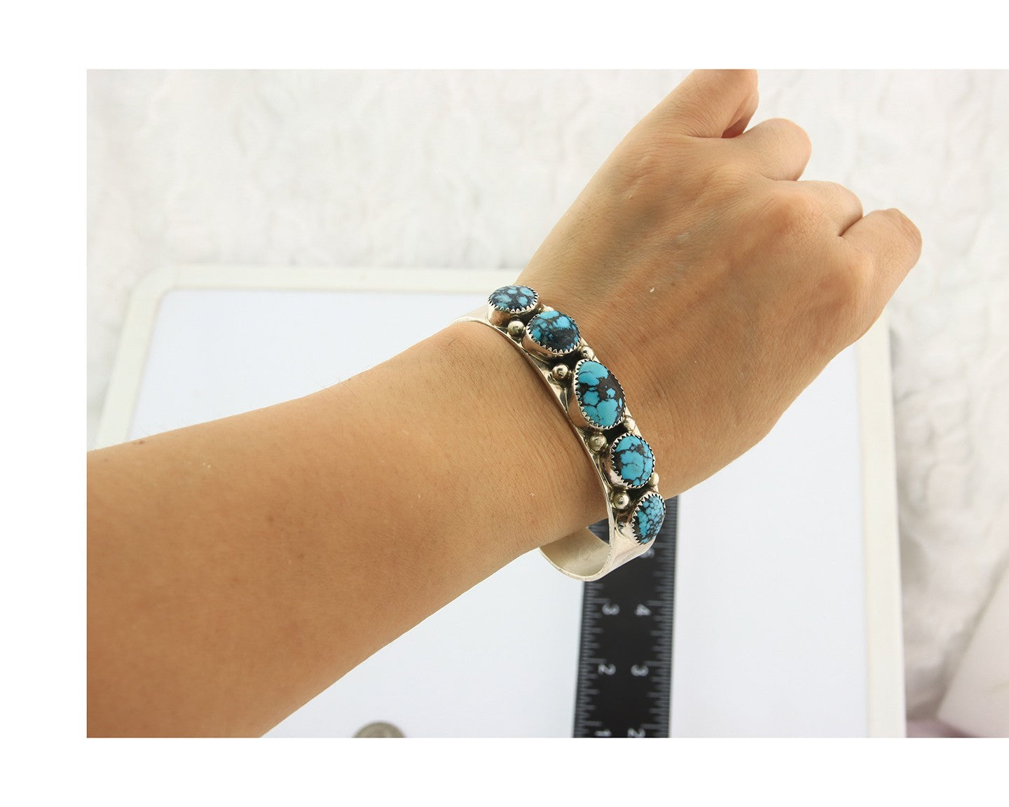 Navajo Bracelet Sterling Silver Nevada Turquoise Artist Signed C Jones