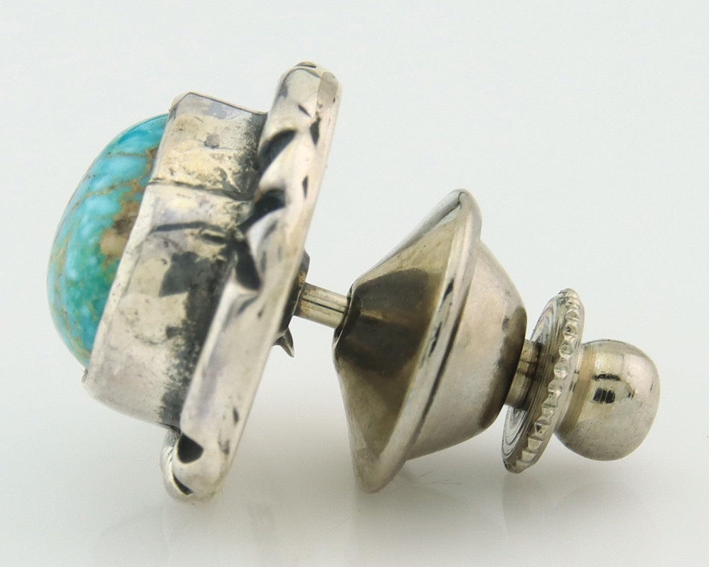 Navajo Tie Tack 925 Silver Natural Turquoise Native Artist Vintage