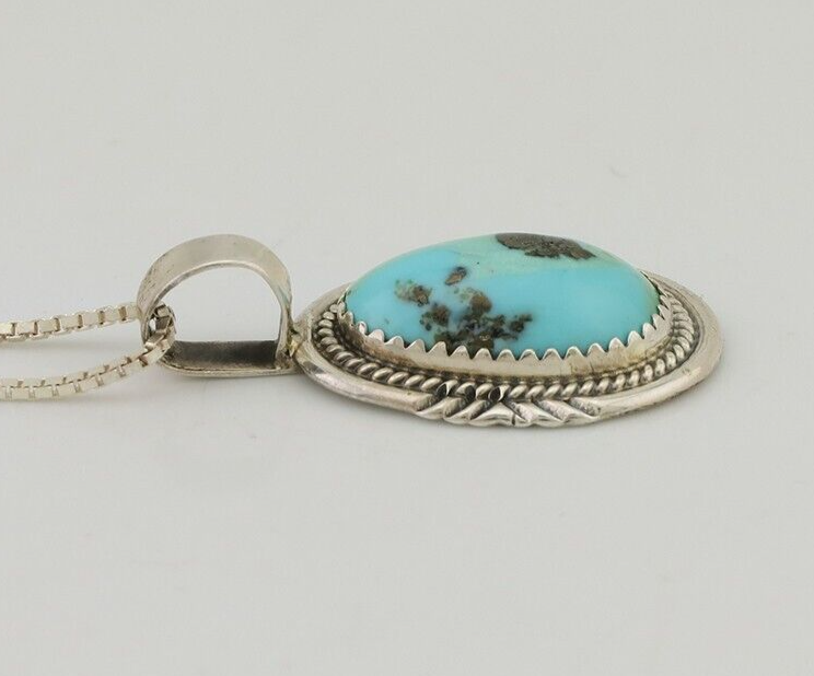 Navajo Necklace 925 Silver Natural Blue Turquoise Signed Anna Begay C.90's