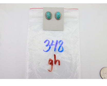 Navajo Stud Earrings 925 Silver Natural Turquoise Artist Signed M C.80's