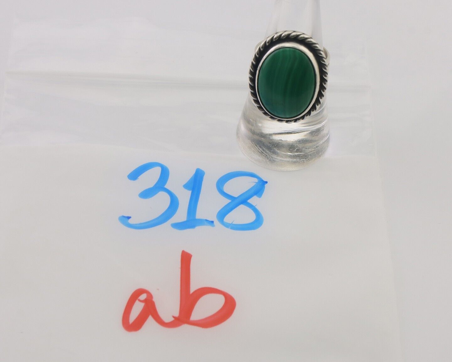 Navajo Ring 925 Silver Natural Malachite Native American Artist Size 8.0 C.80's