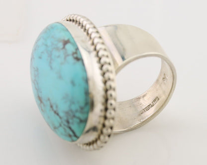 Navajo Ring 925 Silver Natural Blue Turquoise Artist Signed M C.80's