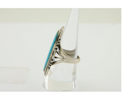 Navajo Hand Stamped Ring 925 Silver Turquoise Native Artist Begay C.80's