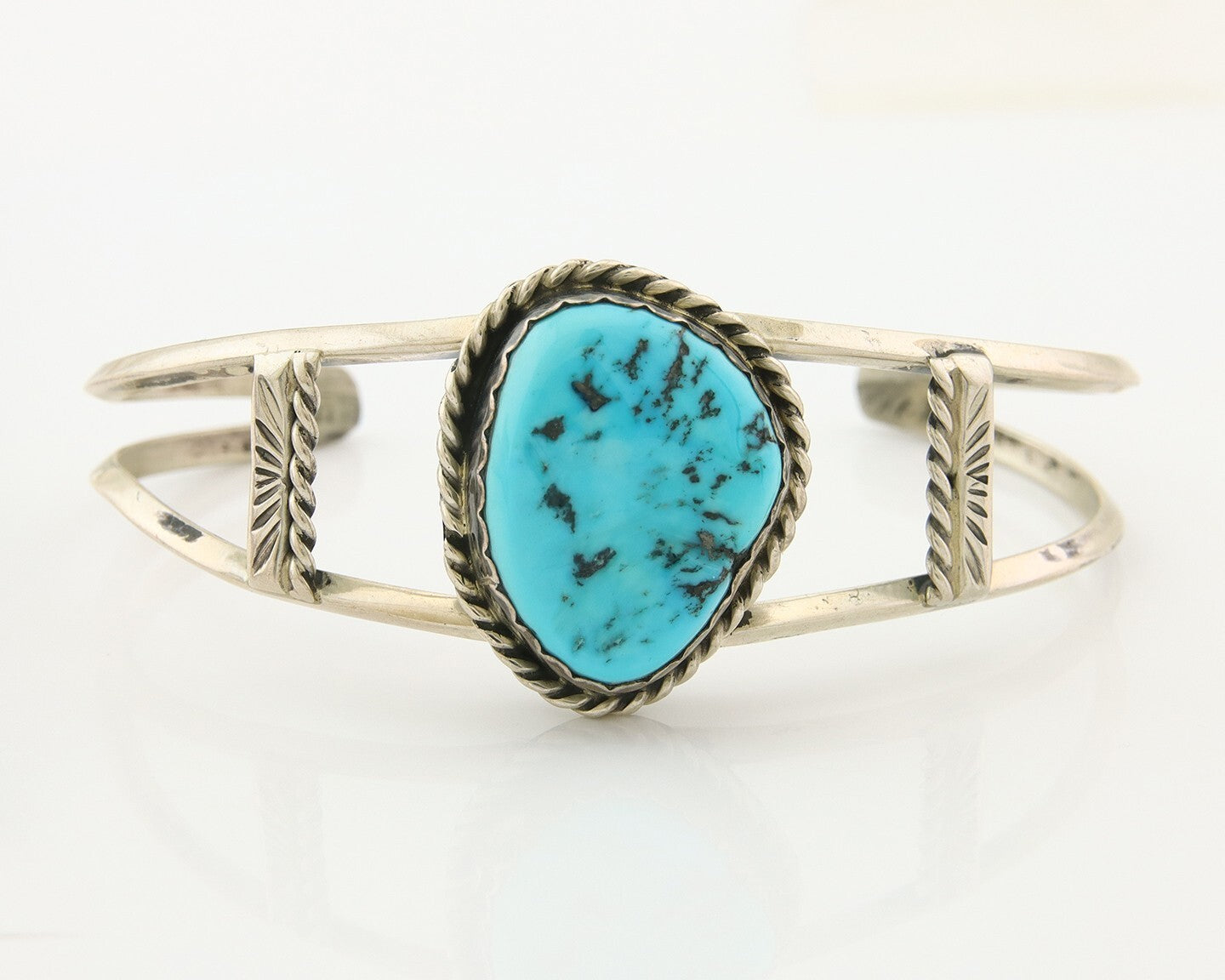 Navajo Bracelet 925 Silver Natural Blue Turquoise Native American Artist C.80s